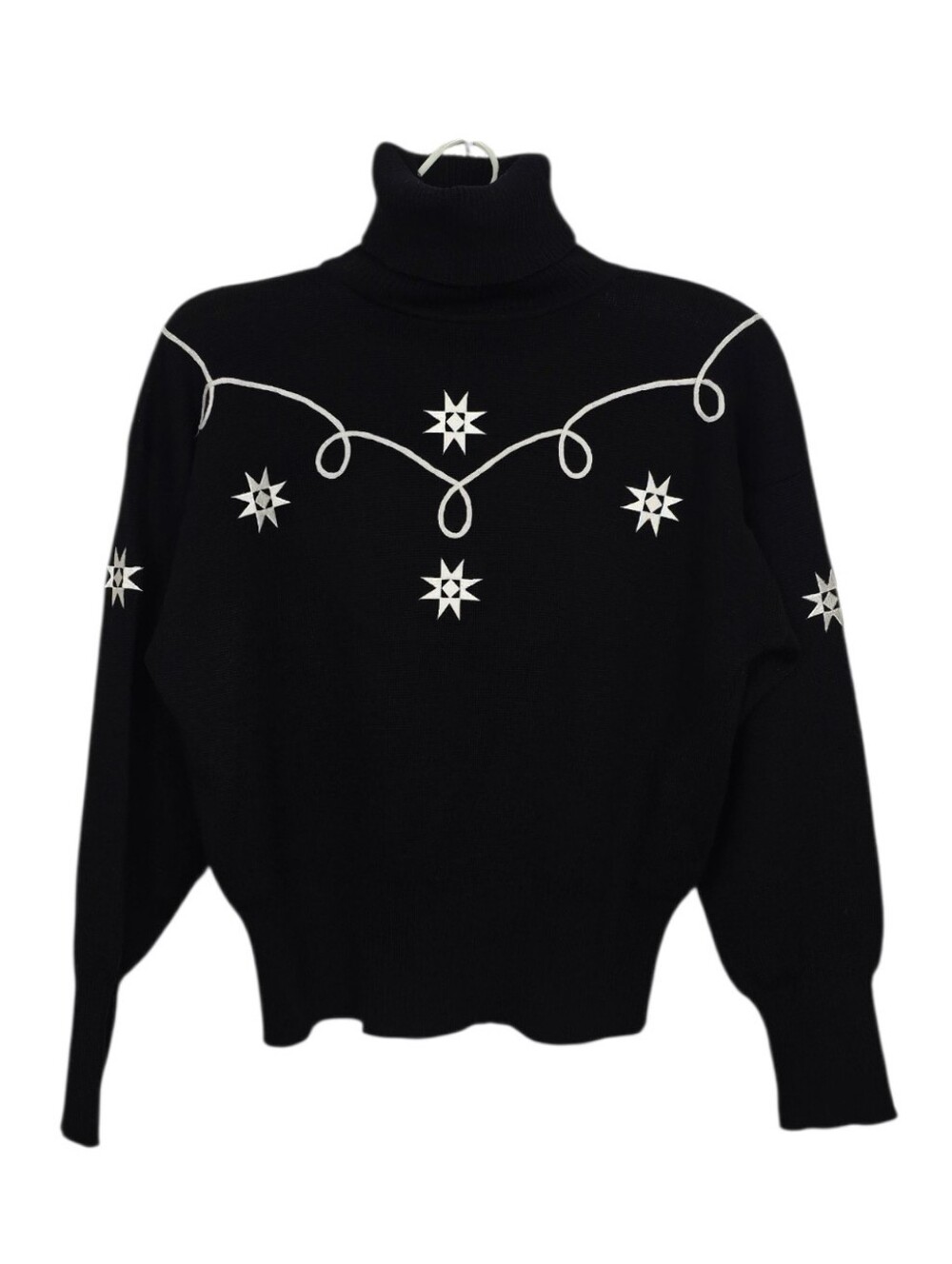 Vintage HEAD Soutache Applique Star Embroidery Ski Sweater Mock Neck Black White
